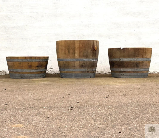 Set med 3 Halva vinfat i ek (2,5 cm gods) 70 cm diameter Olivträdsbutiken